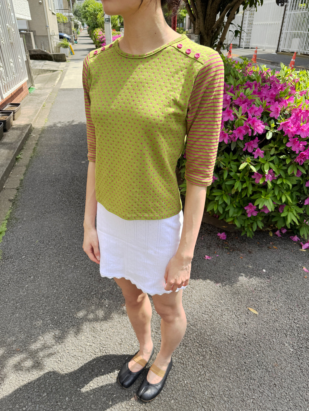 Polka Dot & Stripe 3/4 Sleeve Top