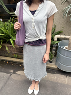 Pointelle Ruffle Hem Midi Skirt