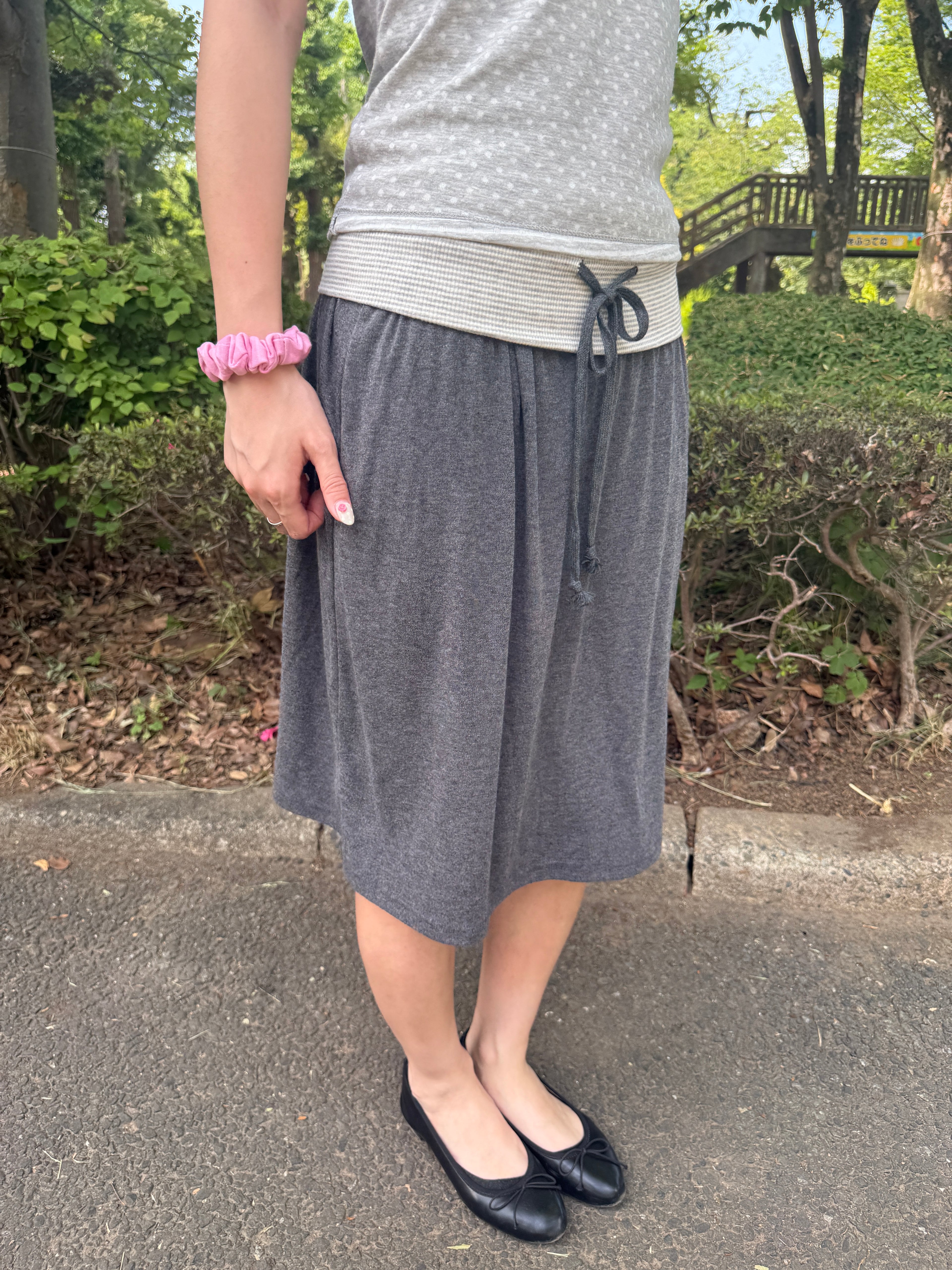 Striped Drawstring Waist Midi Skirt