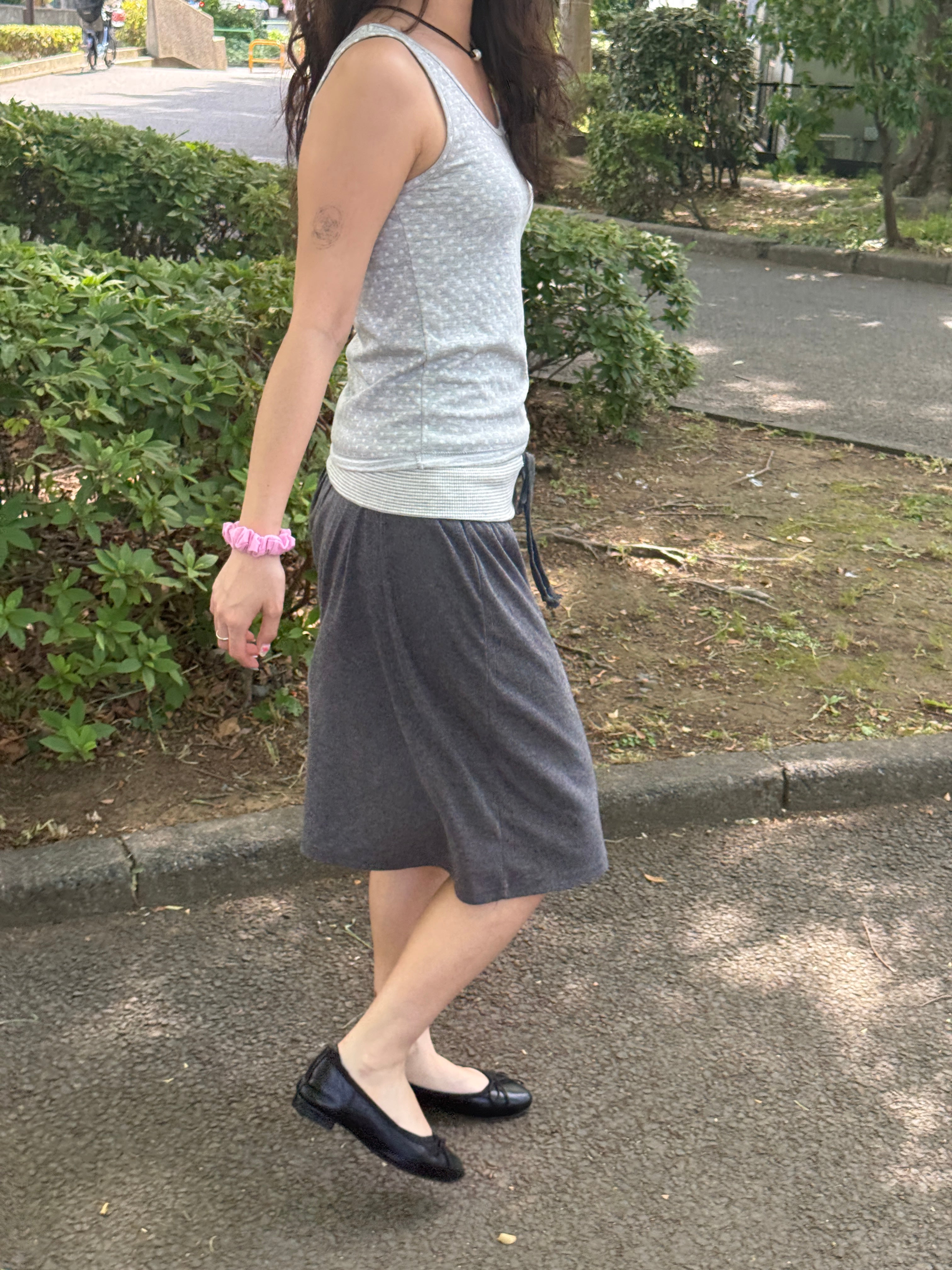 Striped Drawstring Waist Midi Skirt