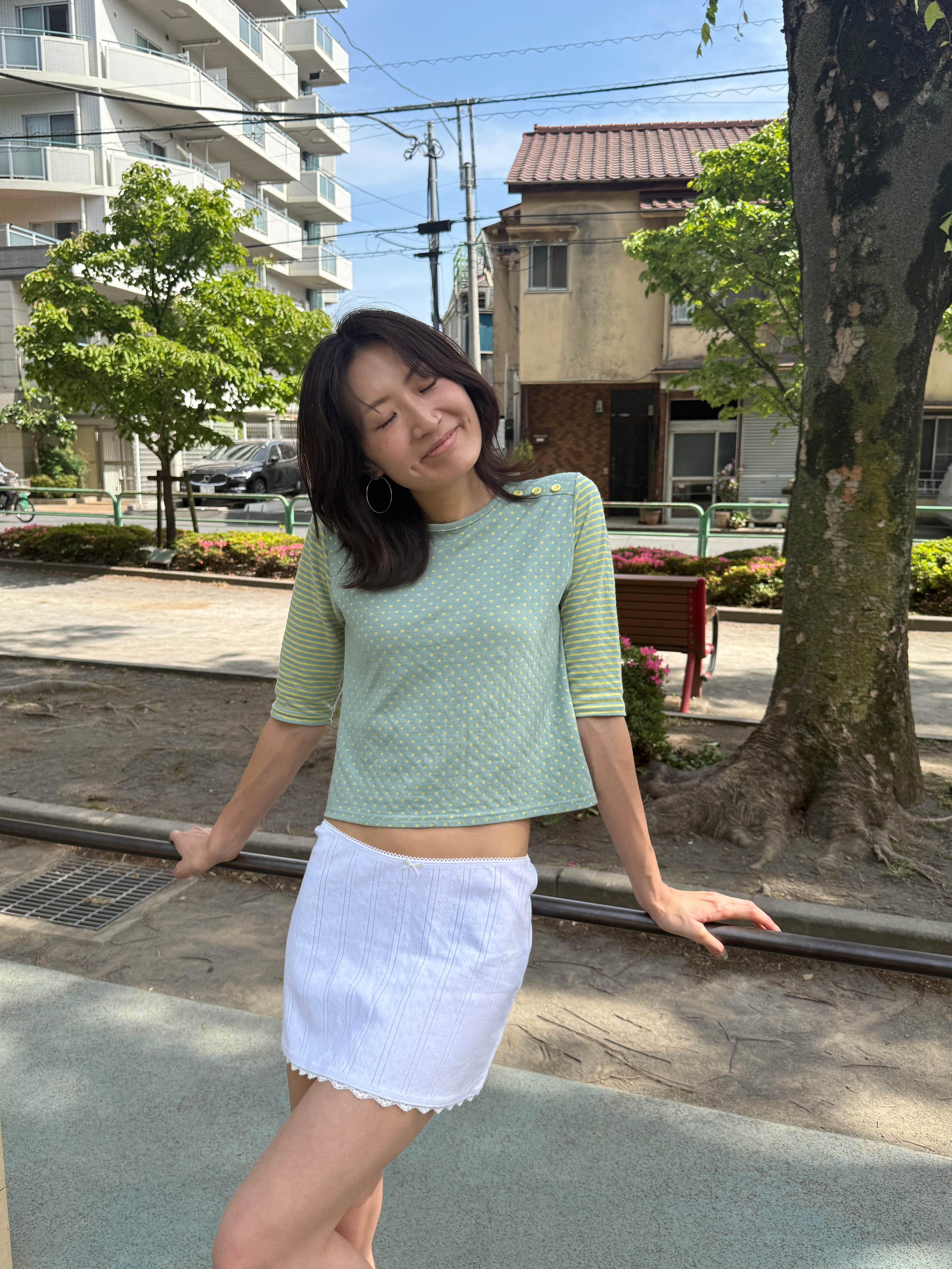 Polka Dot & Stripe 3/4 Sleeve Top