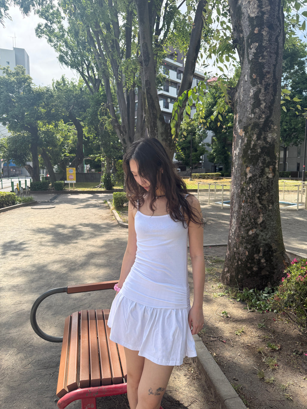 Ruched Drop-Waist Mini Dress