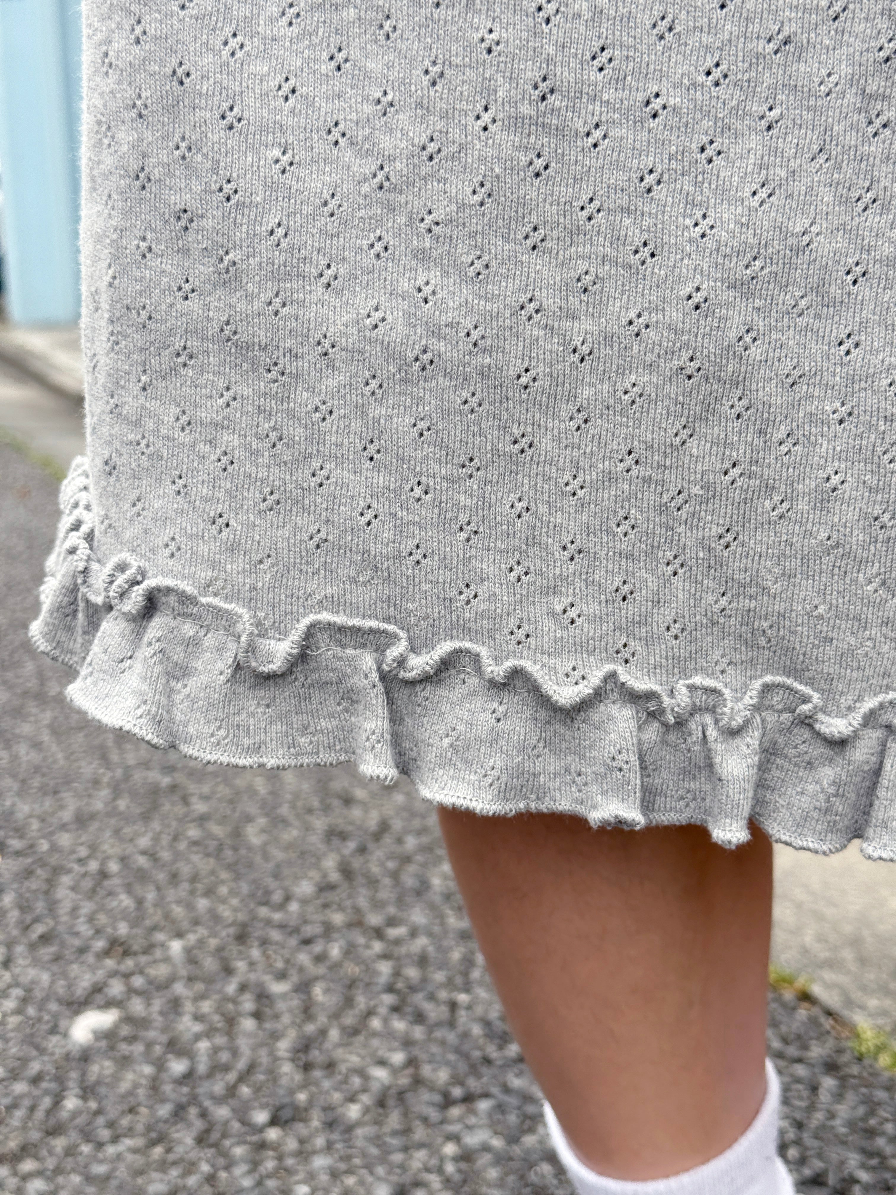 Pointelle Ruffle Hem Midi Skirt