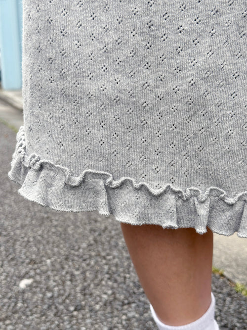 Pointelle Ruffle Hem Midi Skirt