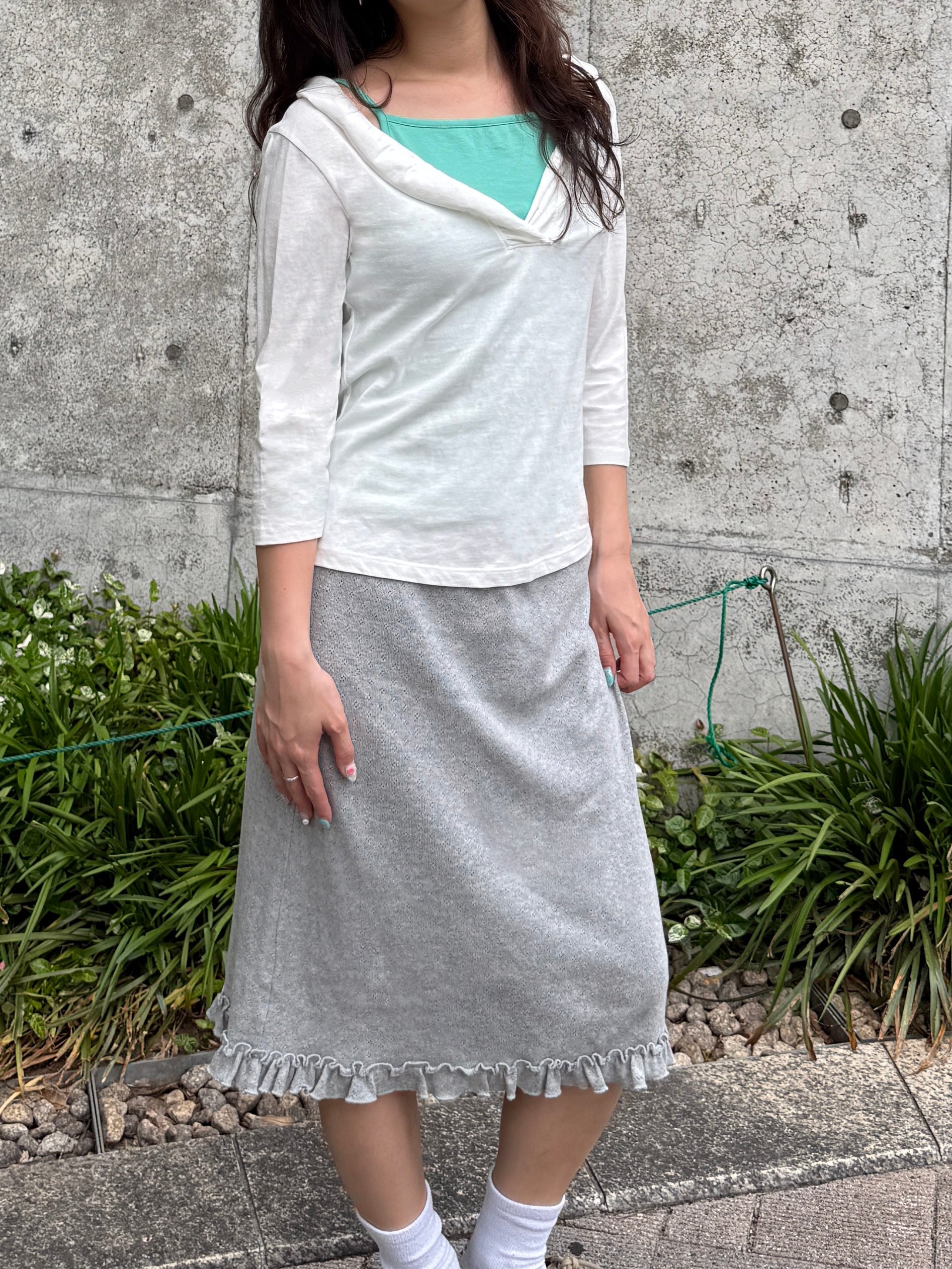 Pointelle Ruffle Hem Midi Skirt