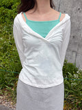 Ruffle V-Neck 3/4 Sleeve Top