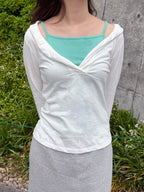 Ruffle V-Neck 3/4 Sleeve Top