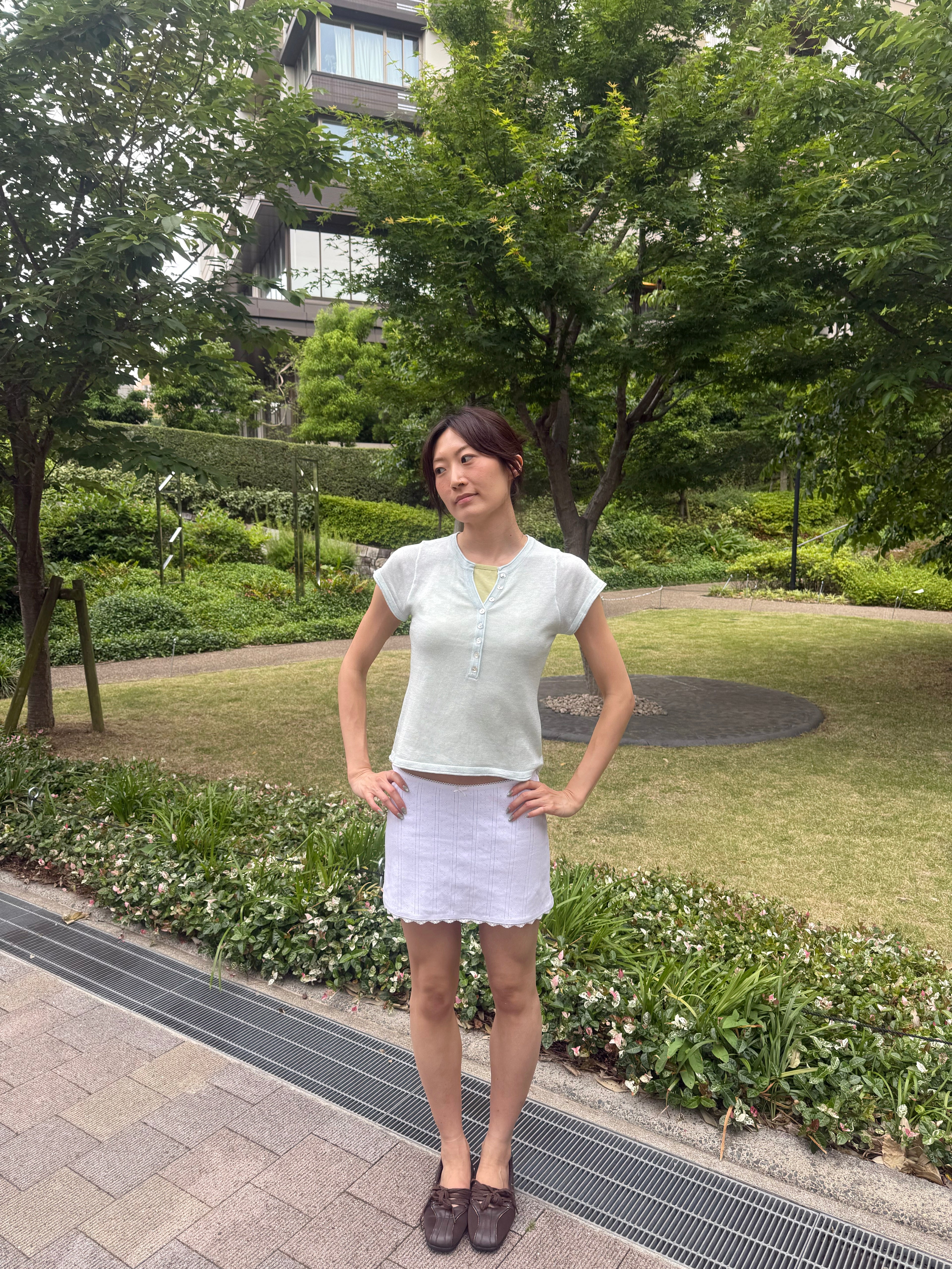 Pointelle Lace Trim Mini Skirt