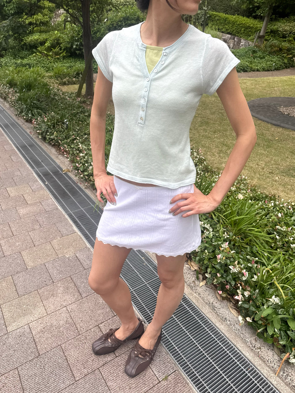 Pointelle Lace Trim Mini Skirt