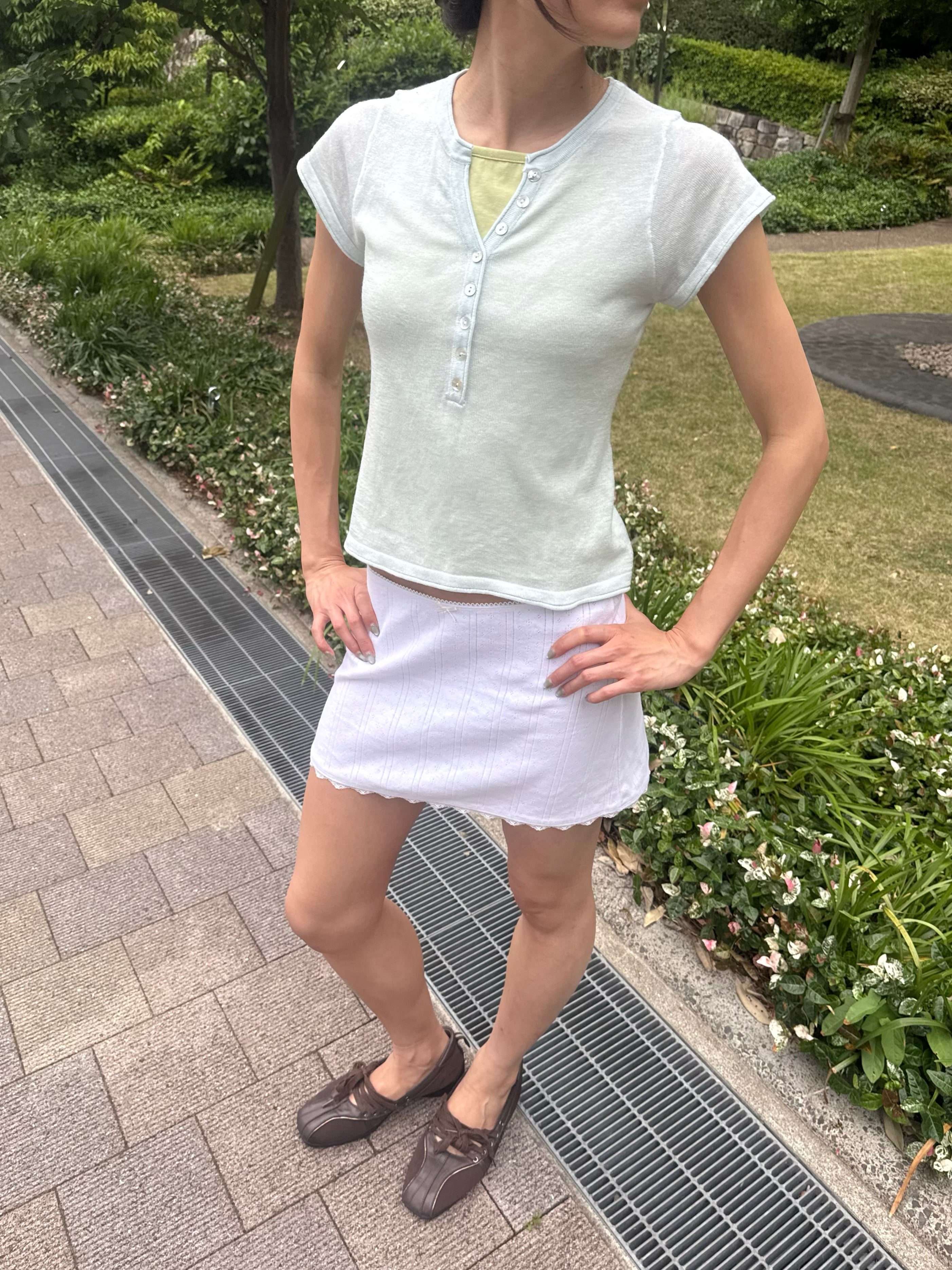 Pointelle Lace Trim Mini Skirt