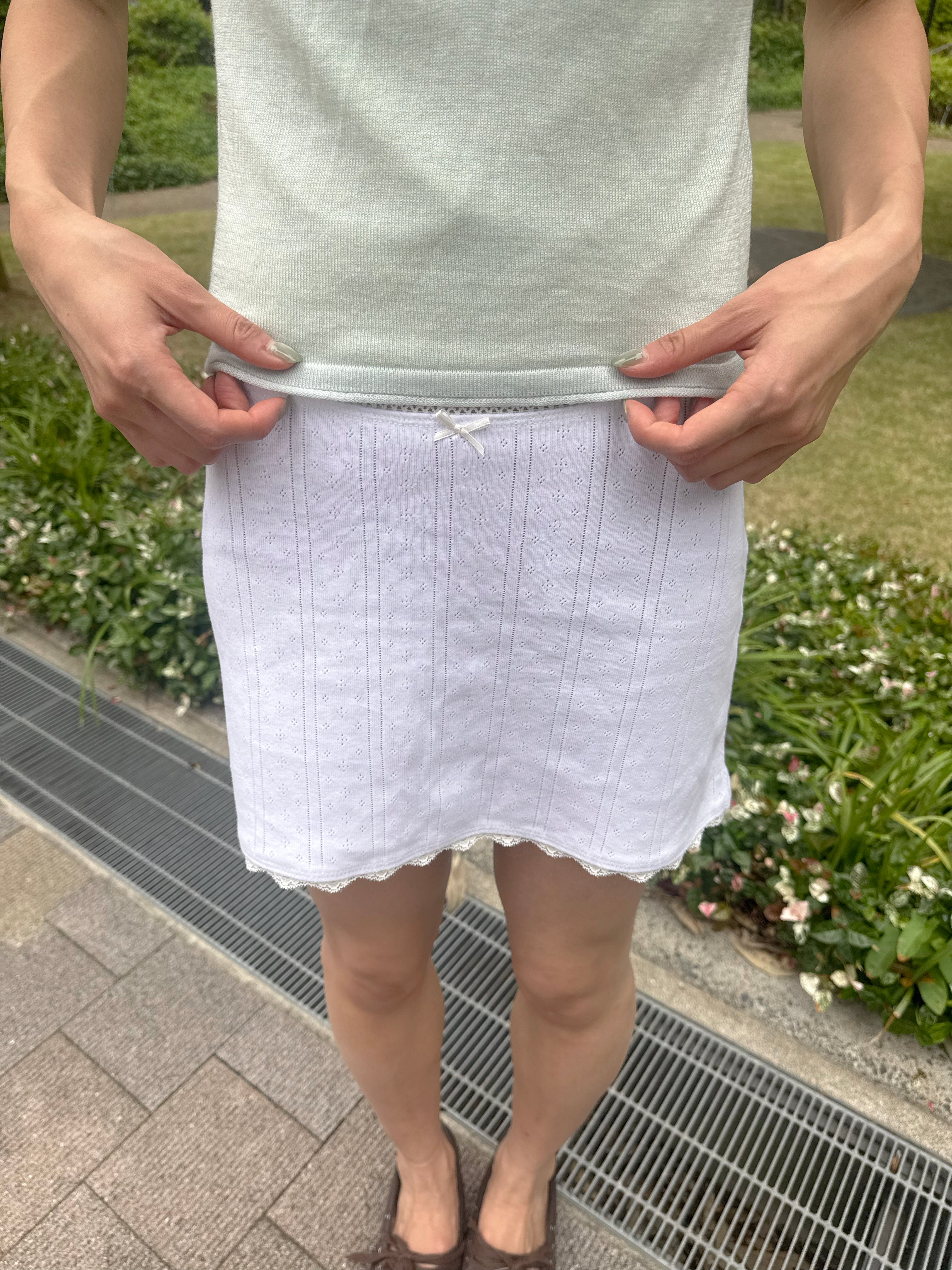 Pointelle Lace Trim Mini Skirt