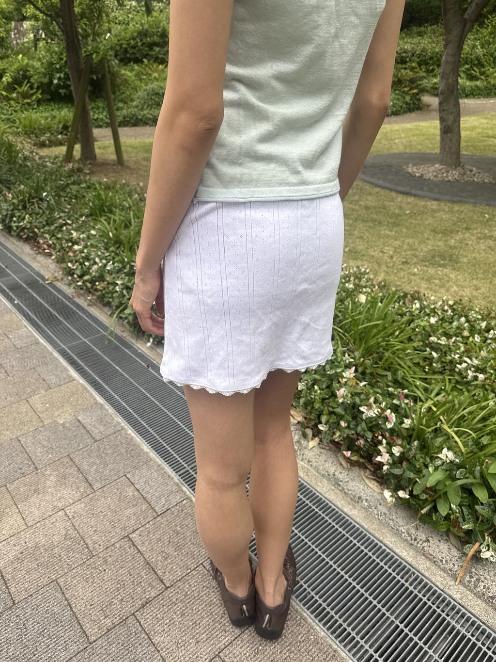 Pointelle Lace Trim Mini Skirt