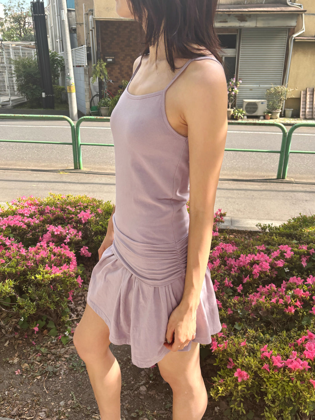 Ruched Drop-Waist Mini Dress